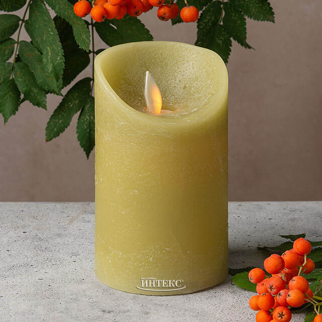 Светодиодная свеча с имитацией пламени 12.5 см, зеленая восковая, батарейка Peha (Пеха)