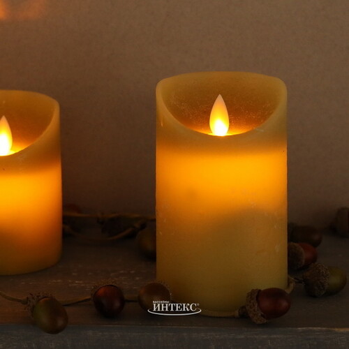 Светодиодная свеча с имитацией пламени 12.5 см, зеленая восковая, батарейка Peha