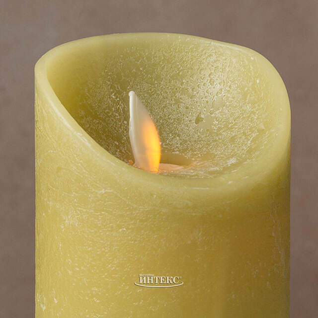 Светодиодная свеча с имитацией пламени 15 см, зеленая восковая, батарейка Peha