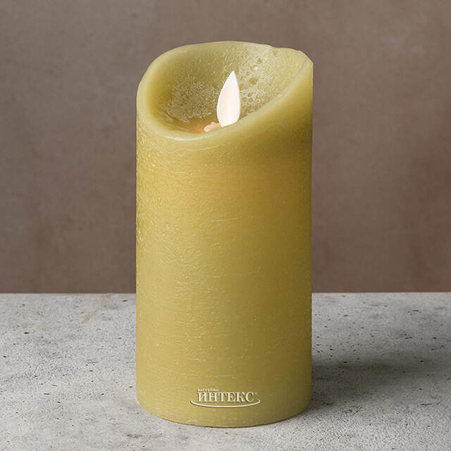 Светодиодная свеча с имитацией пламени 15 см, зеленая восковая, батарейка Peha