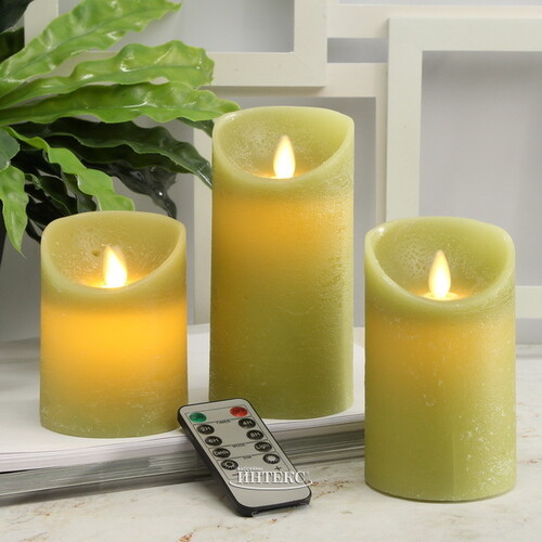 Набор свечей с имитацией пламени Ленорра Magic Flame 10-15 см, 3 шт, зеленые, с пультом управления Peha
