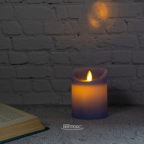 Светодиодная свеча с имитацией пламени 10 см, синяя восковая, батарейка Peha