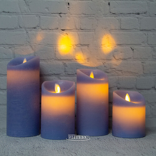 Светодиодная свеча с имитацией пламени 15 см, синяя восковая, батарейка Peha