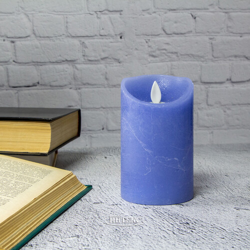 Светодиодная свеча с имитацией пламени 12.5 см, синяя восковая, батарейка Peha