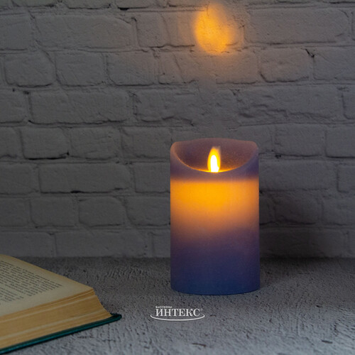 Светодиодная свеча с имитацией пламени 12.5 см, синяя восковая, батарейка Peha