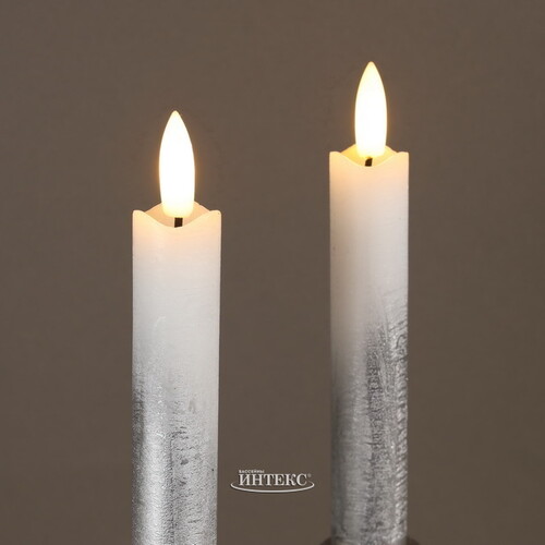 Столовая светодиодная свеча с имитацией пламени Инсендио 15 см 2 шт серебряная, батарейка Peha