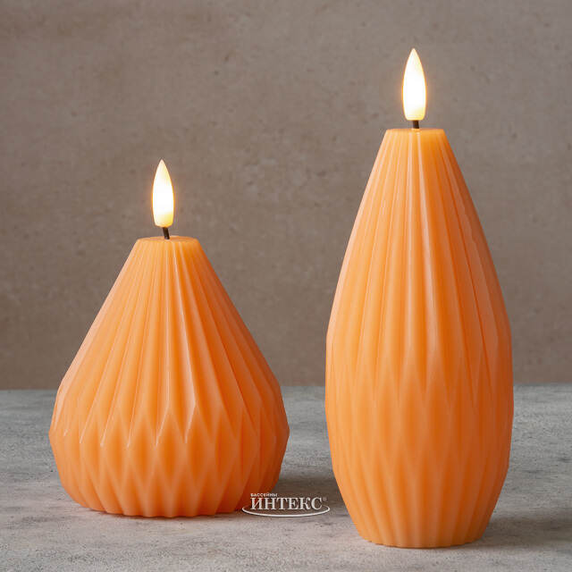 Светодиодная свеча с имитацией пламени Грацио 15 см оранжевая, на батарейках Peha
