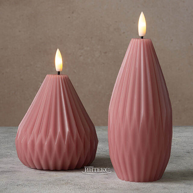 Светодиодная свеча с имитацией пламени Грацио 15 см темно-розовая, на батарейках Peha (Пеха)