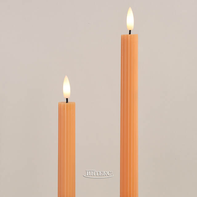Столовая светодиодная свеча с имитацией пламени Грацио 26 см 2 шт оранжевая, на батарейках, таймер Peha