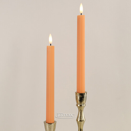 Столовая светодиодная свеча с имитацией пламени Грацио 26 см 2 шт оранжевая, на батарейках, таймер Peha