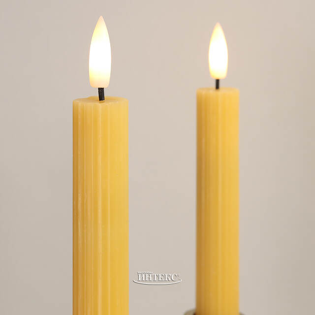 Столовая светодиодная свеча с имитацией пламени Грацио 15 см 2 шт желтая, на батарейках, таймер Peha (Пеха)