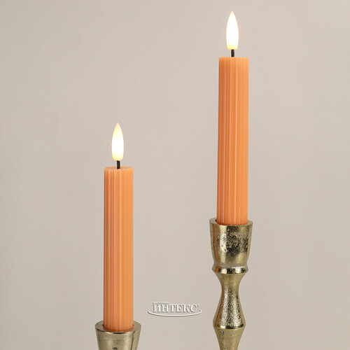 Столовая светодиодная свеча с имитацией пламени Грацио 15 см 2 шт оранжевая, на батарейках, таймер Peha