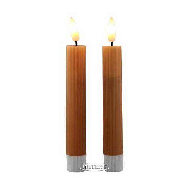 Столовая светодиодная свеча с имитацией пламени Грацио 15 см 2 шт оранжевая, на батарейках, таймер Peha (Пеха)