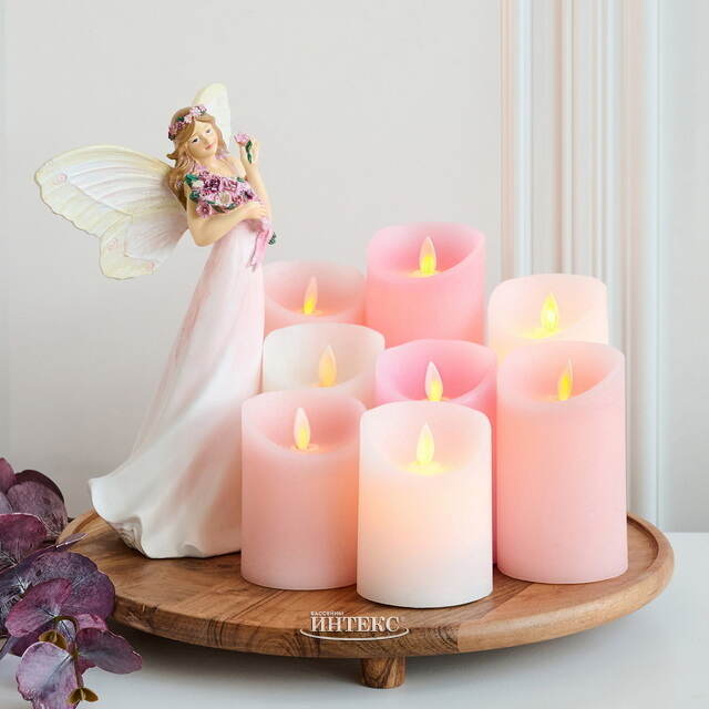 Светодиодная свеча с имитацией пламени 18 см, розовая восковая, батарейка Peha (Пеха)