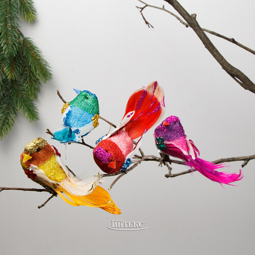 Набор елочных игрушек Птички де Малас Артес - Радужный Всплеск 13 см, 4 шт, клипса Goodwill