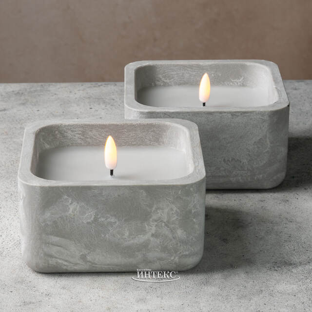 Светодиодная свеча Grey Urban 12*7 см в бетонном подсвечнике, на батарейках Koopman