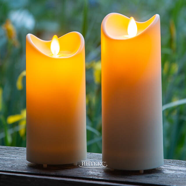 Уличная светодиодная свеча с имитацией пламени 15 см кремовая на батарейках Peha