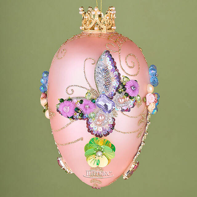 Коллекционная стеклянная елочная игрушка Яйцо - Butterfly Garden 18 см Mark Roberts