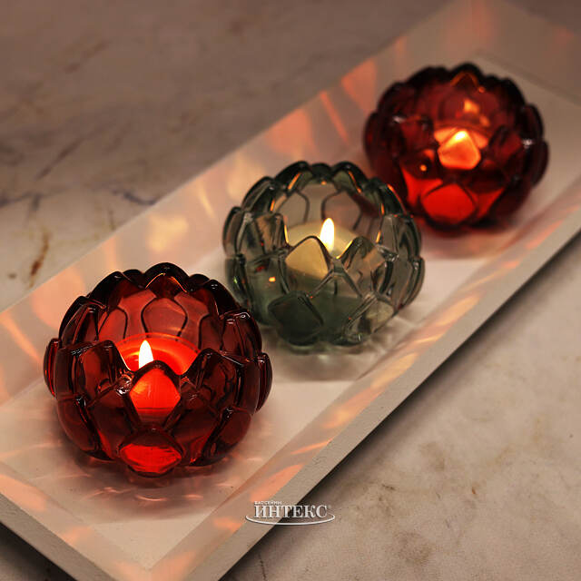 Стеклянный подсвечник для чайной свечи Артишок 8*6 см, красный Goodwill