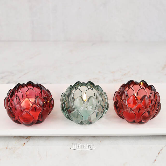 Стеклянный подсвечник для чайной свечи Артишок 8*6 см, красный Goodwill