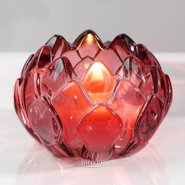 Стеклянный подсвечник для чайной свечи Артишок 8*6 см, красный Goodwill