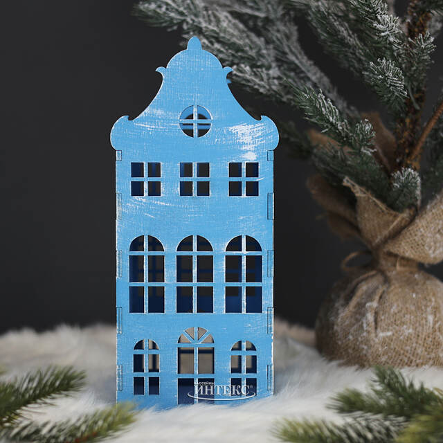 Декоративный домик Амстердам 27 см голубой Christmas Apple (Кристмас Эпл)