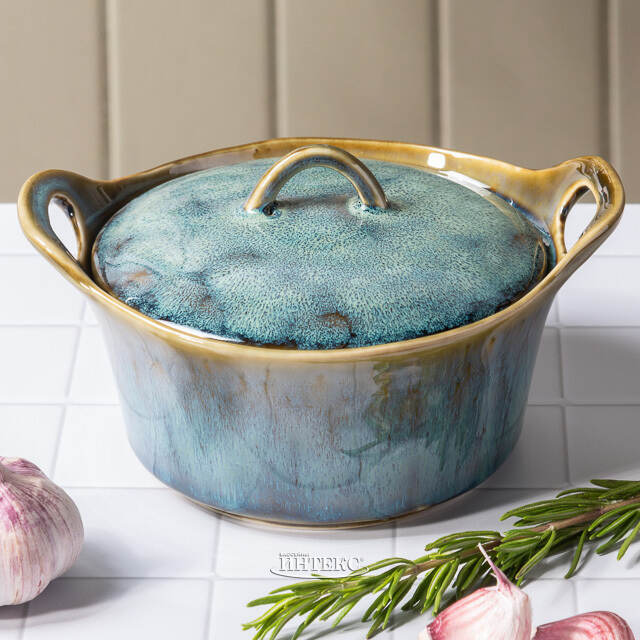 Керамическая кокотница с крышкой Астейн 17*7 см, 350 мл, синяя Koopman