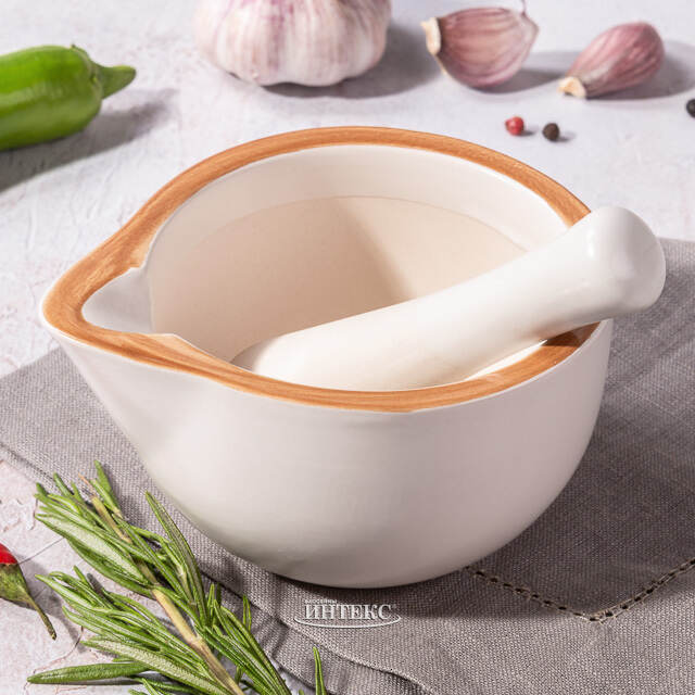 Керамическая ступка с пестиком Beeston 13 см бежевая Koopman (Купман)