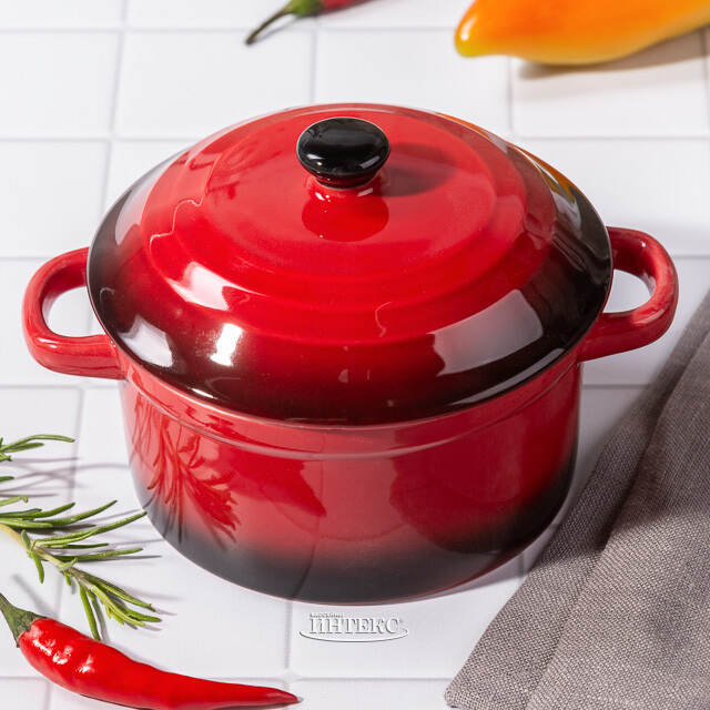 Керамическая кокотница с крышкой Мальта 10*5 см, 300 мл, красная Koopman