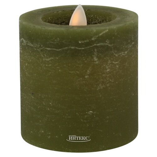 Светодиодная свеча с имитацией пламени Arevallo 7.5 см, оливковая, батарейка Peha