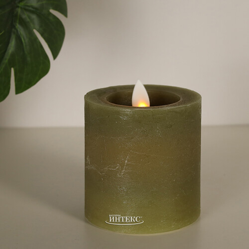 Светодиодная свеча с имитацией пламени Arevallo 7.5 см, оливковая, батарейка Peha