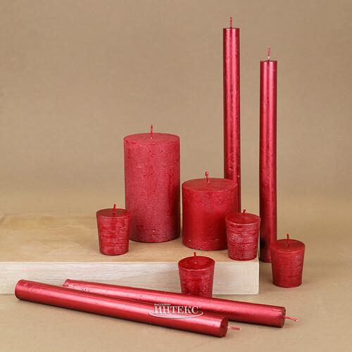 Высокие свечи Красный Металлик 25*2.2 см, 4 шт Kaemingk