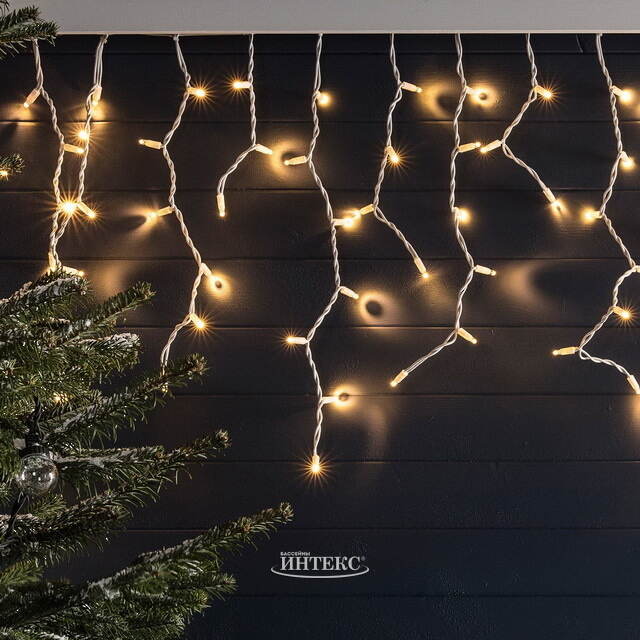 Светодиодная гирлянда Бахрома Profi Rubber 5*0.9 м, 323 теплых белых LED ламп, мерцание, белый КАУЧУК+ПВХ, соединяемая, IP65 Winter Deco