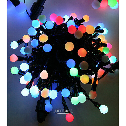 Светодиодная гирлянда Мультишарики 13 мм 100 RGB LED ламп 10 м, черный ПВХ, соединяемая, IP44 BEAUTY LED