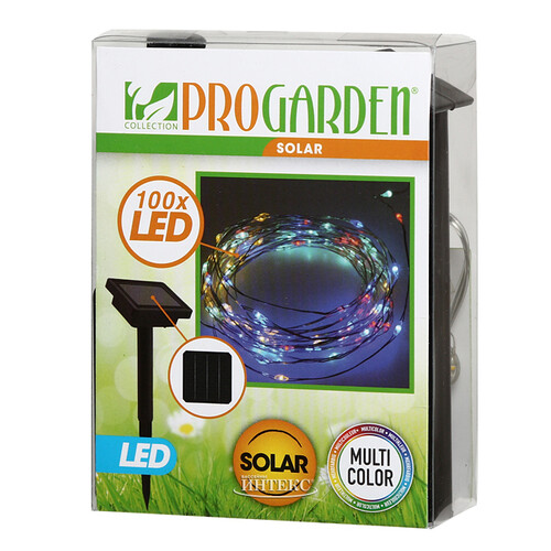 Гирлянда на солнечной батарее Роса Solar ProGarden 5 м, 100 разноцветных LED, серебряная проволока, контроллер, IP44 Koopman