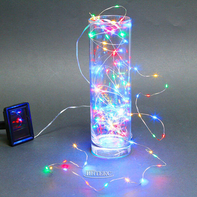 Гирлянда на солнечной батарее Роса Solar ProGarden 5 м, 100 разноцветных LED, серебряная проволока, контроллер, IP44 Koopman