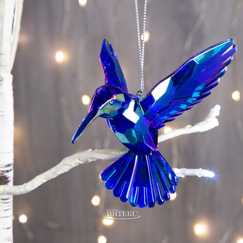 Елочная игрушка Хрустальная Колибри 11 см радужно-голубая, подвеска Kurts Adler
