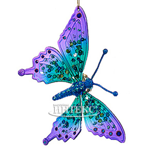 Елочная игрушка Бабочка Морфо 15 см фиолетовая с изумрудным, подвеска Kurts Adler