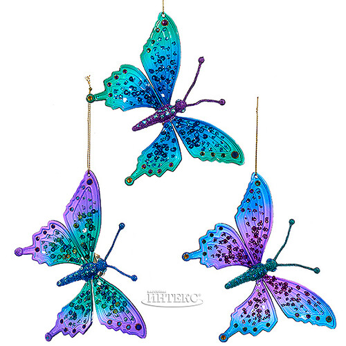 Елочная игрушка Бабочка Морфо 15 см фиолетовая с изумрудным, подвеска Kurts Adler