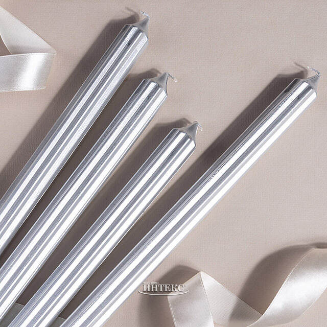 Высокие свечи 30 см Астерия серебряные, 4 шт Candleslight (Кэндлслайт)