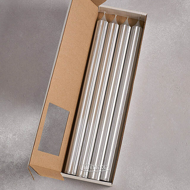 Высокие свечи 30 см Астерия серебряные, 4 шт Candleslight (Кэндлслайт)