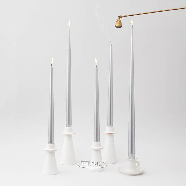 Высокая свеча 40 см Андреа Вельвет серебряная Candleslight (Кэндлслайт)