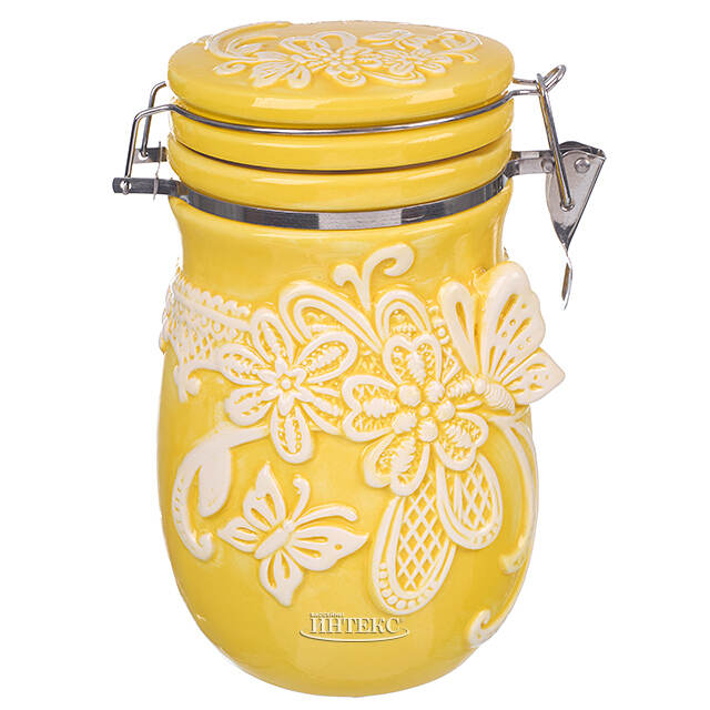 Банка для хранения с крышкой Easy Butterfly 20 см желтая Due Esse Christmas