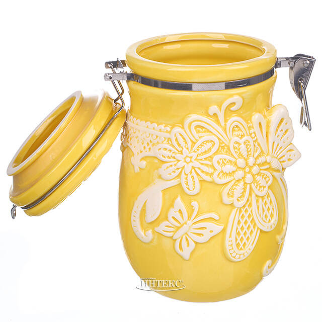Банка для хранения с крышкой Easy Butterfly 20 см желтая Due Esse Christmas