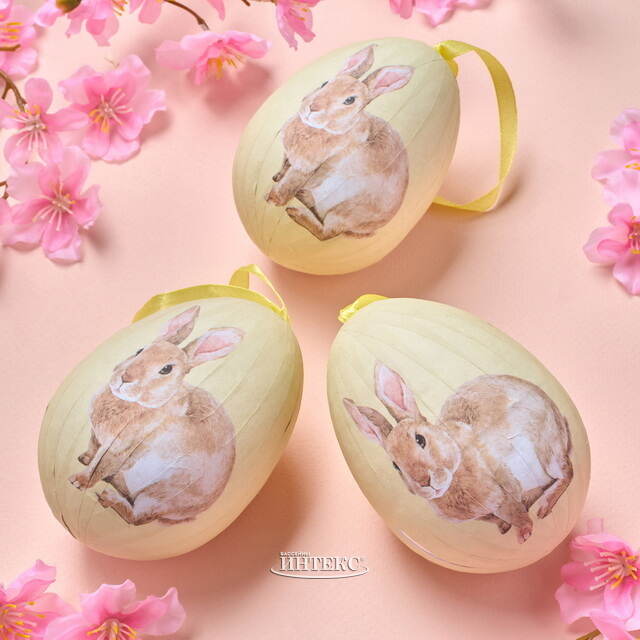 Пасхальные украшения Яйца: Пушистый Кролик 9 см желтые, 3 шт Due Esse Christmas (Ду Эссе Кристмас)