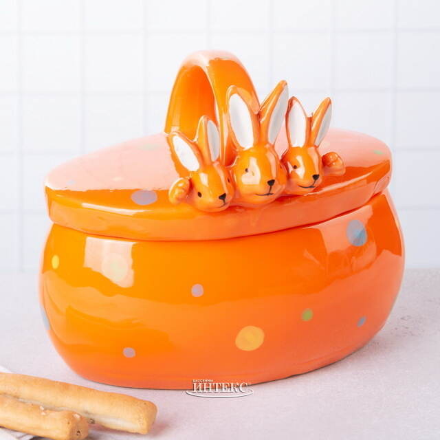 Конфетница Дружелюбные Кролики 17*15 см оранжевая Due Esse Christmas (Ду Эссе Кристмас)