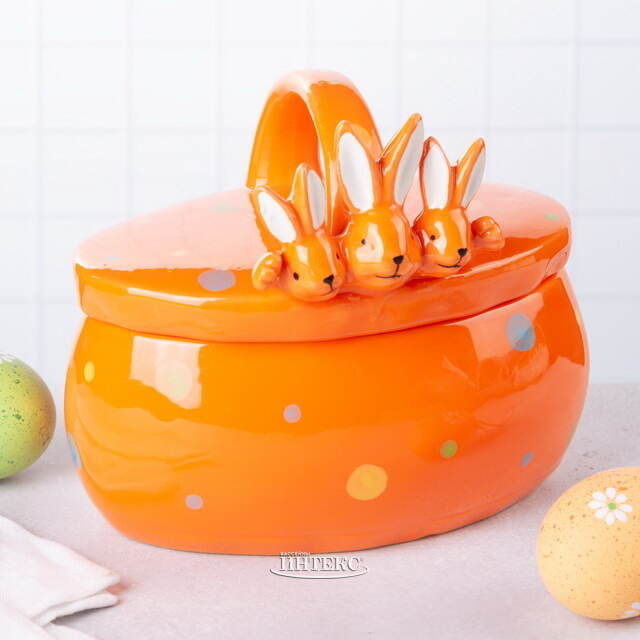 Конфетница Дружелюбные Кролики 17*15 см оранжевая Due Esse Christmas (Ду Эссе Кристмас)