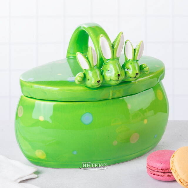 Конфетница Дружелюбные Кролики 17*15 см зеленая Due Esse Christmas (Ду Эссе Кристмас)