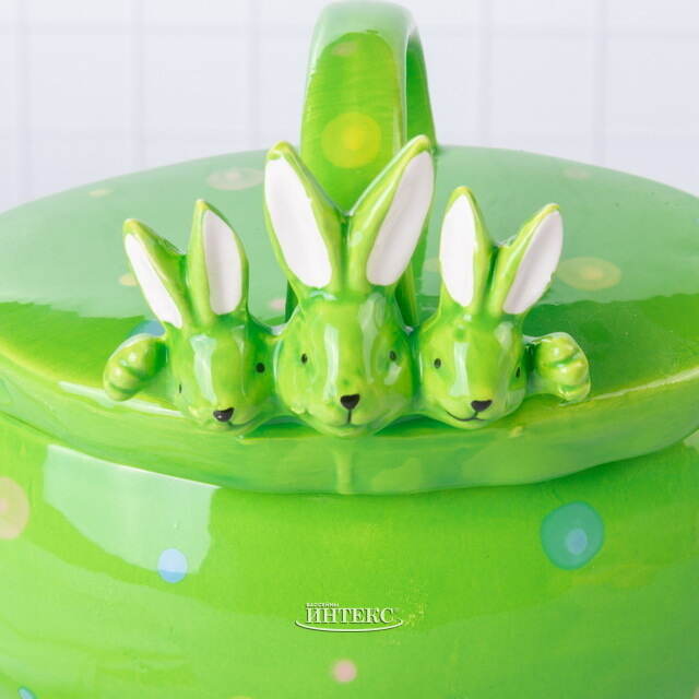 Конфетница Дружелюбные Кролики 17*15 см зеленая Due Esse Christmas (Ду Эссе Кристмас)