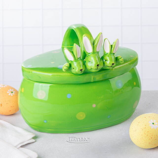 Конфетница Дружелюбные Кролики 17*15 см зеленая Due Esse Christmas (Ду Эссе Кристмас)